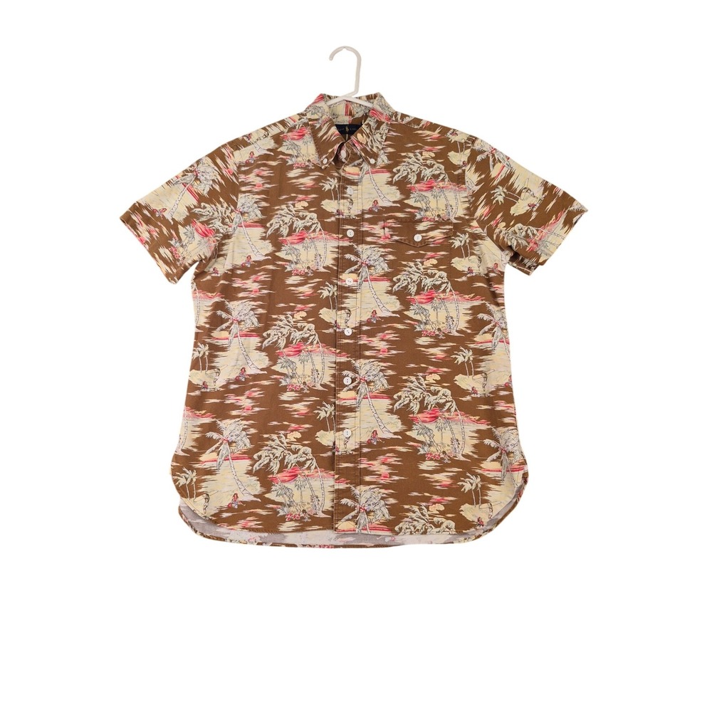 Ralph Lauren Mens Tropical Hawaiian Hula Surf Print Cotton Button Down Shirt M